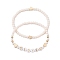 2Pcs 2 Styles Frosted Faceted Glass Beaded Stretch Bracelet Sets, Heart & LOVE Acrylic Stackable Bracelets for Women, Antique White, Inner Diameter: 2-1/8 inch(5.53cm), 1pc/style