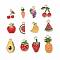 72Pcs 12 Styles Light Gold Plated Alloy Enamel Pendants, Lead Free & Cadmium Free, Pear & Strawberry & Watermelon Slice & Banana & Pineapple & Cherry & Grape & Carrot & Apple Shape, Mixed Color, 19x11x2mm, Hole: 1.6mm, 6Pcs/Style