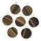 Natural Tiger Eye Pendants, with Brass Findings, Flat Round, Golden, 25~26x21.5x3~4mm, Hole: 2mm