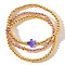 3Pcs Golden Luxury Brass Beaded Gothic Cross Ladies Elastic Bracelet Sets, Purple, 6-1/2 inch(16.5cm)