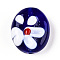 Handmade Lampwork Beads, Oval with Flower, Dark Blue, 18.5~20x15.5~16.5x7.5~10mm, Hole: 1.2~1.5mm