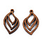 Natural Walnut Wood Pendants, Undyed, Hollow Leaf Charm, Camel, 30.5x18x2.5mm, Hole: 1.8mm