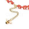 Glass Seed Beaded Flower Necklace with Alloy Enamel Bee Charm NJEW-JN03817-05-5