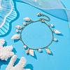 Natural Spiral Shell & Glass Pearl Charm Anklets AJEW-AN00567-2
