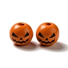 Printed Black Jack O Lantern Round Wood European Beads WOOD-K007-03-1