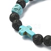 Dyed Natural & Synthetic Mixed Gemstone Skull & Cross Beaded Stretch Bracelets BJEW-TA00272-02-3