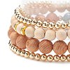 4Pcs 4 Style Natural Wood & Quartz(Dyed) & Shell Pearl Stretch Bracelets BJEW-JB08822-6