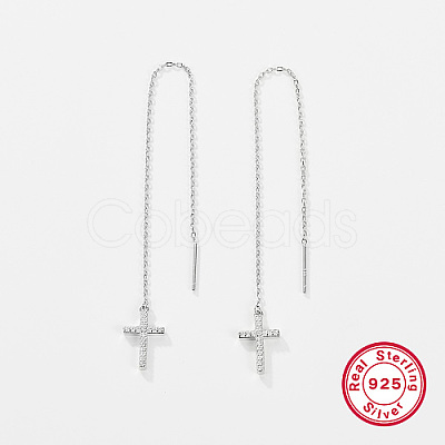 Anti-Tarnish Rhodium Plated 925 Sterling Silver Micro Pave Cubic Zirconia Cross Stud Earrings WQ5367-1-1