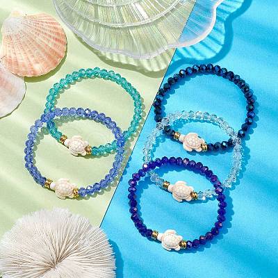 5Pcs 5 Colors Faceted Rondelle Glass Breaded Stretch Bracelets BJEW-JB10259-02-1