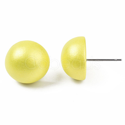 Painted Half Round Schima Wood Earrings for Girl Women EJEW-T017-02G-1