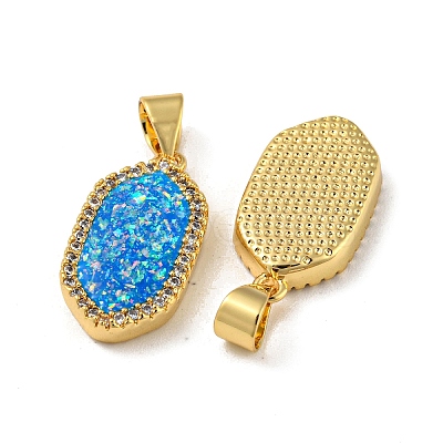 Brass Pendants Micro Pave Cubic Zirconia with Synthetic Opal KK-K356-10G-1