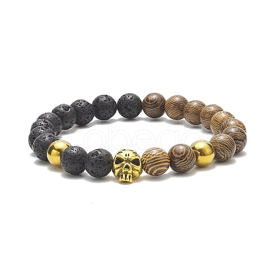 Natural Wenge Wood & Lava Rock Beaded Stretch Bracelet Sets with Synthetic Hematite Beads BJEW-JB09213-1