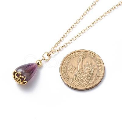 Natural Amethyst Teardrop Pendant Necklace NJEW-JN03966-1