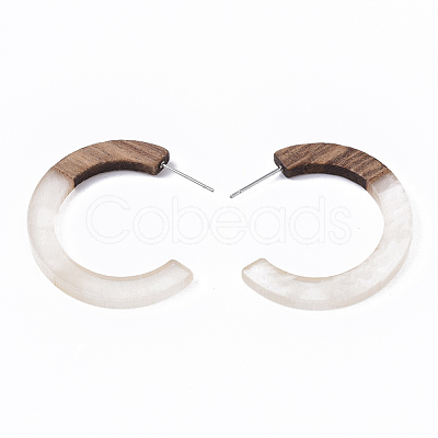 Resin & Walnut Wood Stud Earring Findings X-RESI-R425-01-A03-1