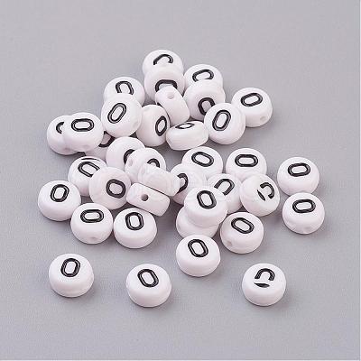 Flat Round with Letter O Acrylic Beads X-PL37C9070-O-1