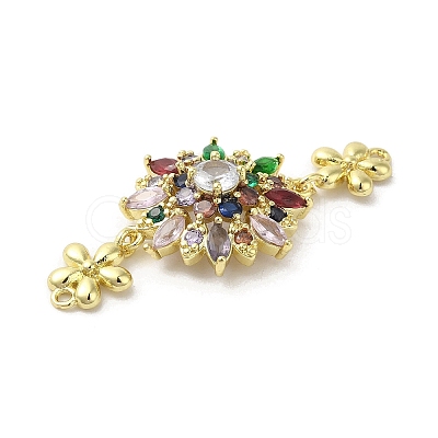 Rack Plating Brass Pave Colorful Cubic Zirconia Flower Connector Charms KK-C052-37A-G-1