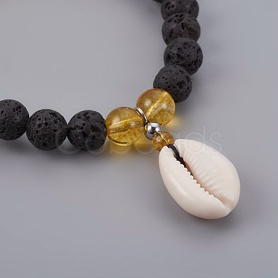 Cowrie Shell Charm Stretch Bracelets BJEW-JB04088-03-1