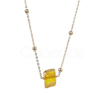 Electroplated Raw Natural Quartz Pendant Necklaces NJEW-JN04968-1