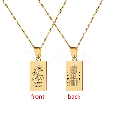 12 Constellation Stainless Steel Tarot Card Engraved Pendant Cable Chain Necklaces PW-WG94DCE-08-1