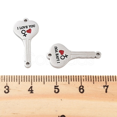 304 Stainless Steel Black & FireBrick Enamel Female I Love You Key Connector Charms STAS-Z078-18P-1