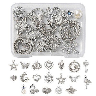 20Pcs 20 Styles Alloy Crystal Rhinestone Pendants FIND-YW0003-07-1