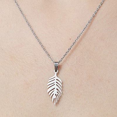 Non-Tarnish 201 Stainless Steel Hollow Leaf Pendant Necklace NJEW-OY001-66-1