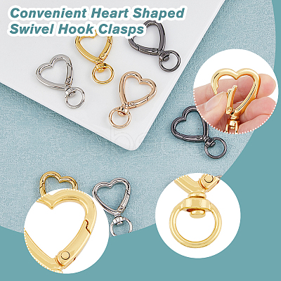 DICOSMETIC 16Pcs 4 Colors Zinc Alloy Heart Shaped Swivel Hook Clasps FIND-DC0004-52-1