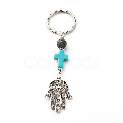 Natural Lava Rock Beads and Synthetic Turquoise beads Keychain KEYC-JKC00267-03-1