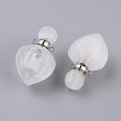 Faceted Natural Quartz Crystal Openable Perfume Bottle Pendants G-P435-A-03P-1