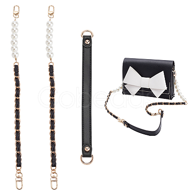 WADORN 3Pcs 2 Style PU Leather Shoulder Strap & ABS Plastic Imitation Pearl Bag Chain Straps FIND-WR0009-24-1