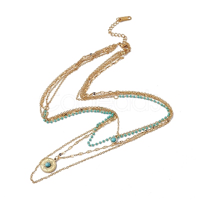 Synthetic Turquoise Sun Pendant Multi Layered Necklace with Plastic Beaded NJEW-P269-18A-G-1