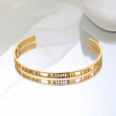 Stylish Stainless Steel Hollow Letter Open Cuff Bangles for Women's Daily Wear MU1994-1-1