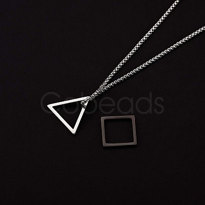 304 Stainless Steel Triangle & Rhombus Pendant Necklace with Box Chains JN1045B-1