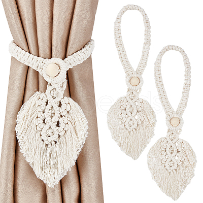 Cotton Macrame Leaf Tassel Curtain Tiebacks AJEW-WH0038-38A-1