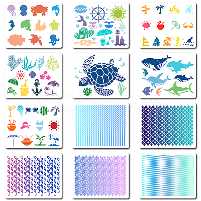 12Pcs 12 Styles PET Plastic Hollow Out Drawing Painting Stencils Templates DIY-WH0440-005-1