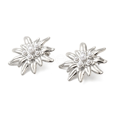 304 Stainless Steel Shell Pearl Flower Stud Earrings for Women EJEW-U020-24P-1