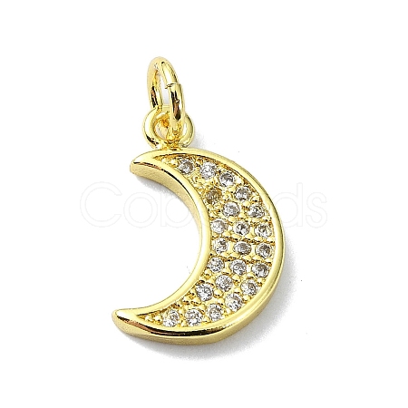 Moon Theme Brass Micro Pave Clear Cubic Zirconia Charms KK-H475-57G-06-1