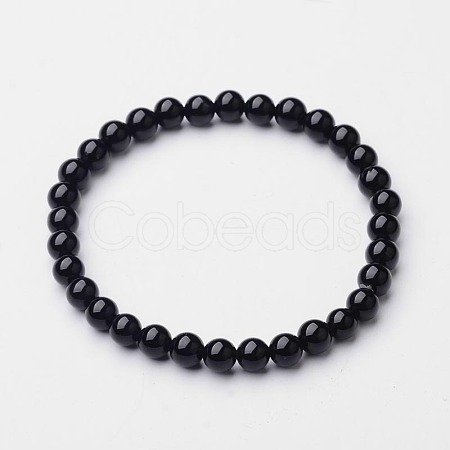 Natural Black Agate Beaded Stretch Bracelets BJEW-F202-02-1