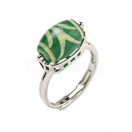 Oval Dyed & Heated Tibetan Style dZi  Natural Agate Adjustable Rings RJEW-C087-04P-01-1