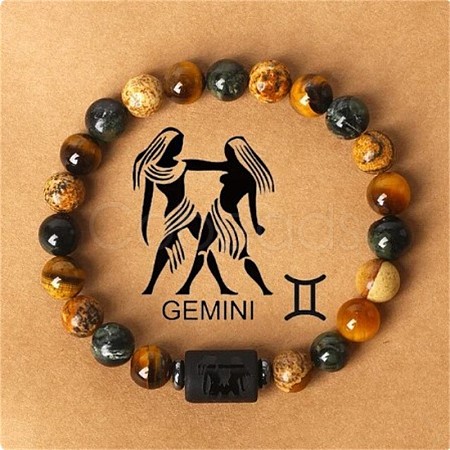 Twelve Constellation Natural Tiger Eye water Beads Bracelet PW-WG94738-07-1