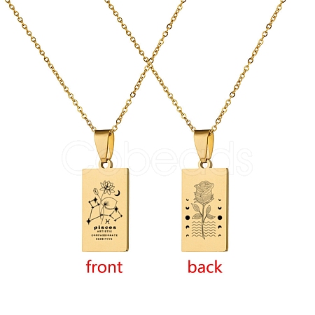 12 Constellation Stainless Steel Tarot Card Engraved Pendant Cable Chain Necklaces PW-WG94DCE-08-1