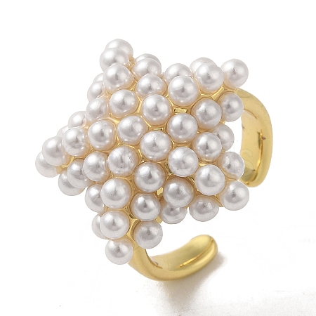 Rack Plating Brass Micro Pave Pearl Rings RJEW-R315-02B-G-1