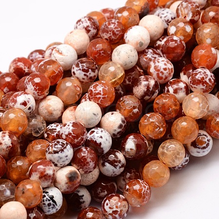 Dyed Natural Agate Faceted Round Beads Strands X-G-E320C-8mm-06-1