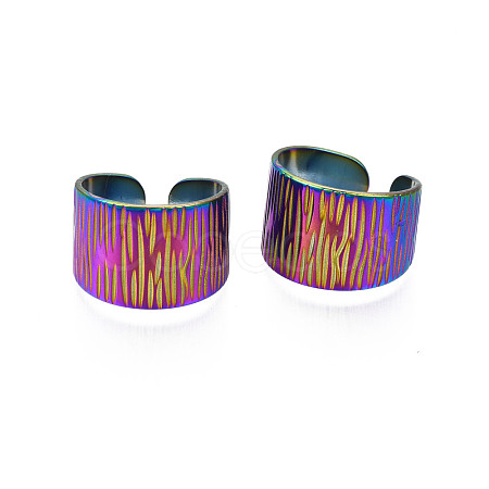 Ion Plating(IP) Rainbow Color 304 Stainless Steel Texture Open Cuff Ring RJEW-S405-258M-1