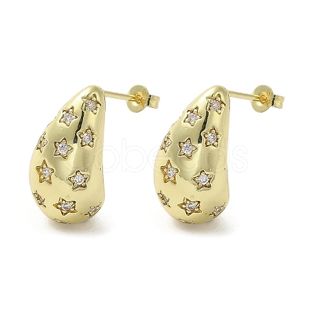 Brass with Cubic Zirconia Stud Earrings EJEW-G381-02G-1