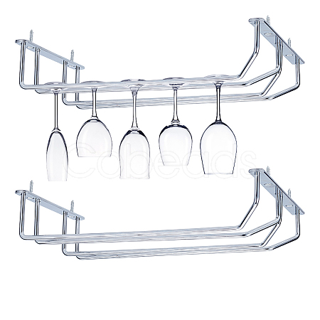Iron 2 Rows Wine Glass Rack Under Cabinet AJEW-WH0258-567-1