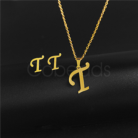 Golden Stainless Steel Initial Letter Jewelry Set IT6493-3-1