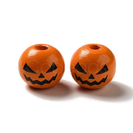 Printed Black Jack O Lantern Round Wood European Beads WOOD-K007-03-1