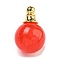 Natural Dyed White Jade Perfume Bottle Pendants, with 304 Stainless Steel Findings, Round, Red, 25x16mm, Hole: 2mm