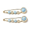 Real 18K Gold Plated Brass with Rhinestone Brooches, Enamel Pins, Evil Eye, 11.5x43.5x5.5mm